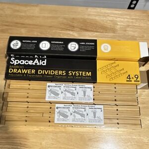 2 NEW SpaceAid Bamboo Drawer Dividers System, Expandable w/Label Stickers